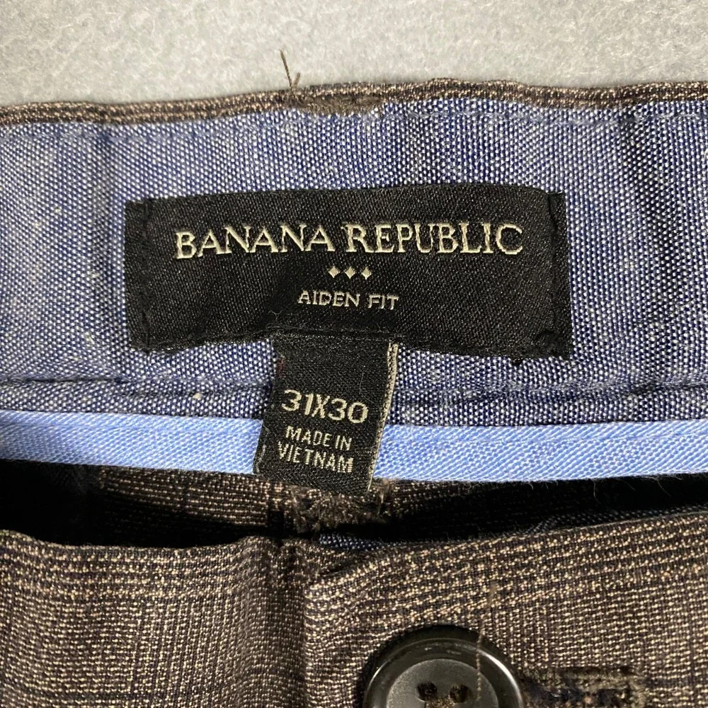 Banana Republic Aiden Fit Pants Mens 31x30 Brown Plaid Cotton Chino 359280-00